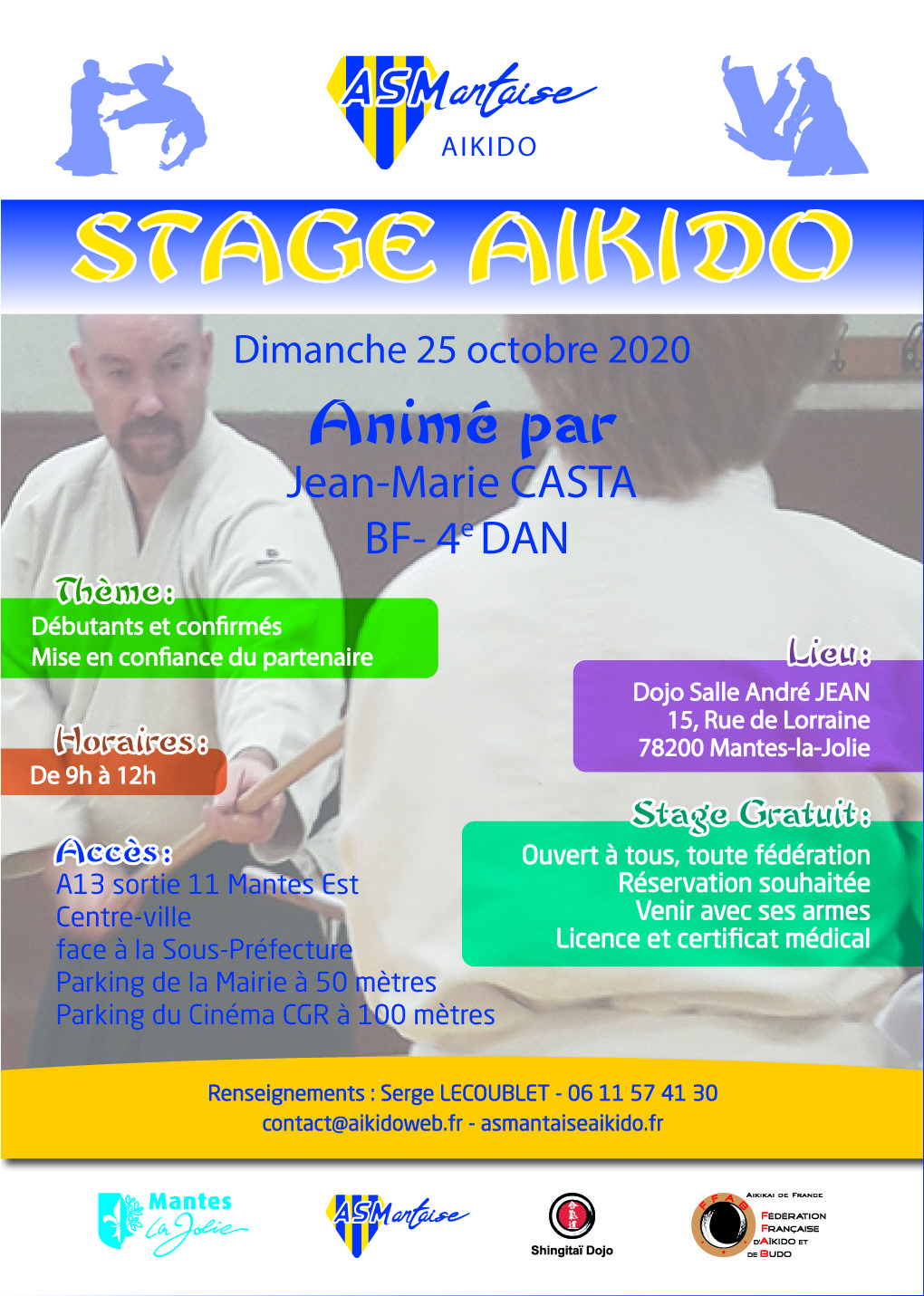 stage aikido mantes la jolie débutants et confimés Jean-Marie CASTA